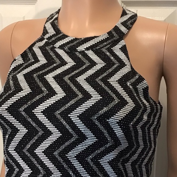 Candie’s Black & Silver Sparkle Zig Zag Halter Mini Dress Size Small - Picture 2 of 9